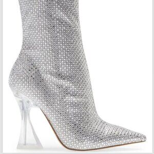 STEVE MADDEN Vivy-r Crystal Boots wclear Lucite Heel sz 6